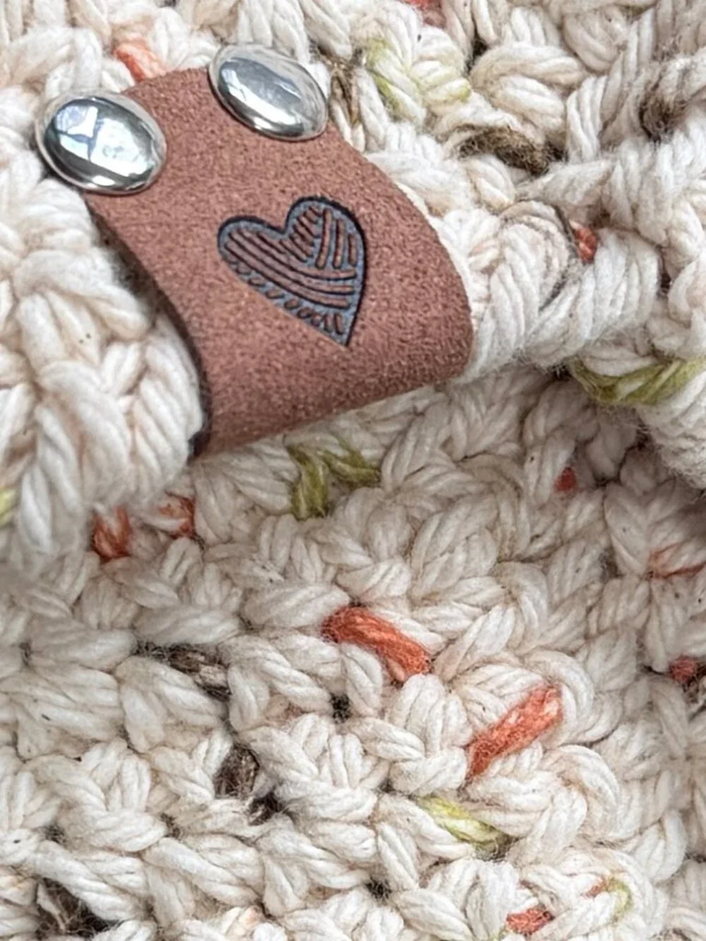 Boho Crochet Shoulder Bag with Vegan Leather Straps, New w/o Tags